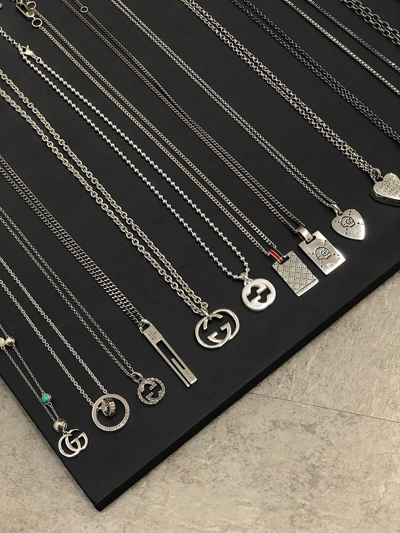Gucci Silver Black Metal Engraved Motifs Necklace 2
