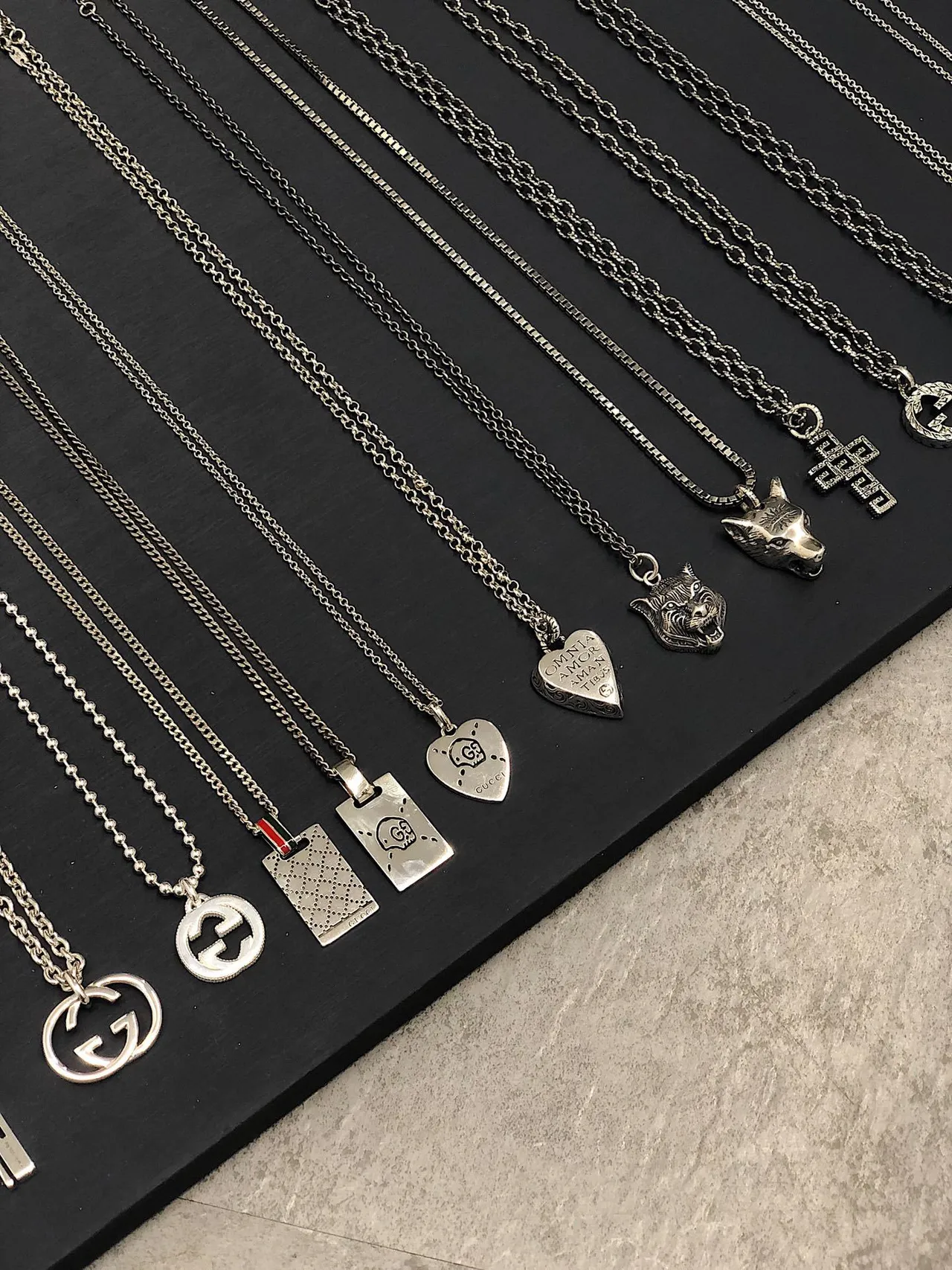 Gucci Silver Black Metal Engraved Motifs Necklace 3