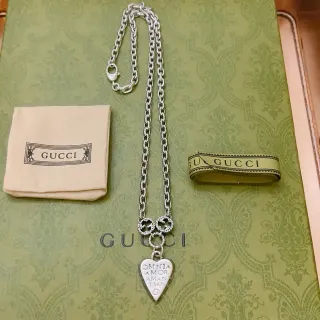 Gucci Silver Chain Heart Pendant Necklace