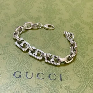 Gucci Silver Chunky Link Ribbed Metal Bracelet