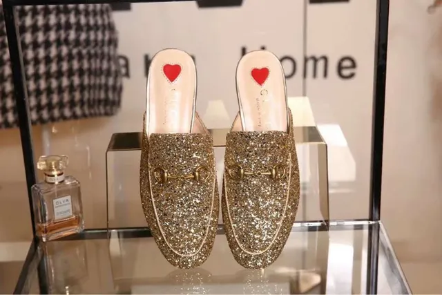 Gucci Silver Gold Glitter-Covered Horsebit-Buckle Casual Shoes 3