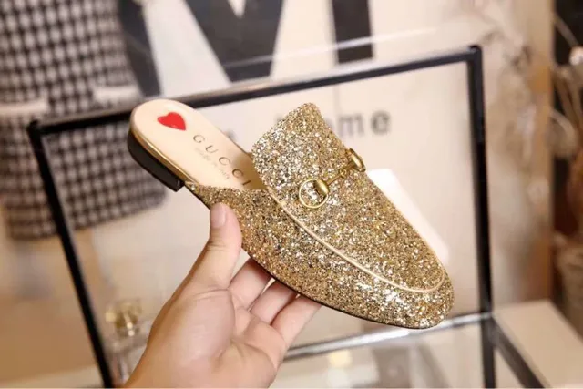 Gucci Silver Gold Glitter-Covered Horsebit-Buckle Casual Shoes 4