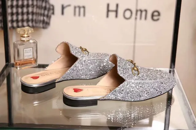 Gucci Silver Gold Glitter-Covered Horsebit-Buckle Casual Shoes 5