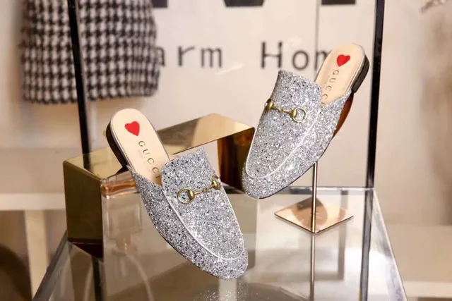 Gucci Silver Gold Glitter-Covered Horsebit-Buckle Casual Shoes 8