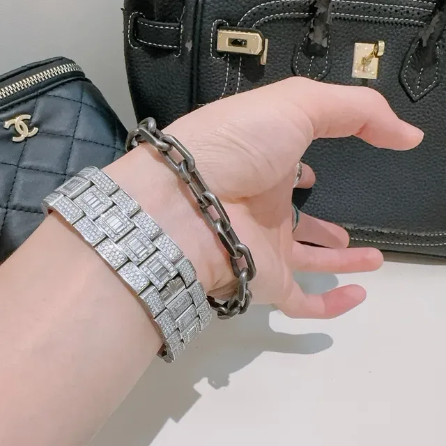Gucci Silver Green Oxidized Heavy Oval-Link Chain Bracelet 2