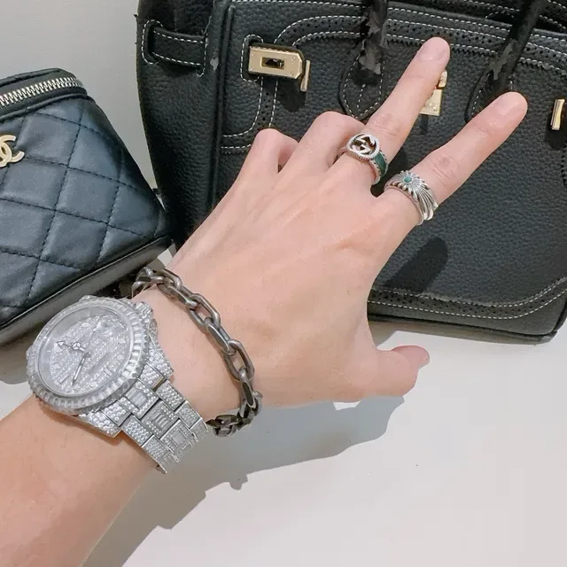 Gucci Silver Green Oxidized Heavy Oval-Link Chain Bracelet 5