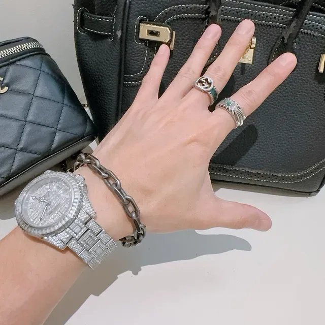 Gucci Silver Green Oxidized Heavy Oval-Link Chain Bracelet 8
