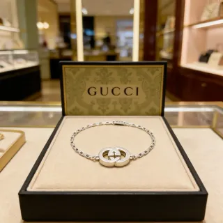 Gucci Silver Interlocking Double-G Logo Polished Chain Bracelet