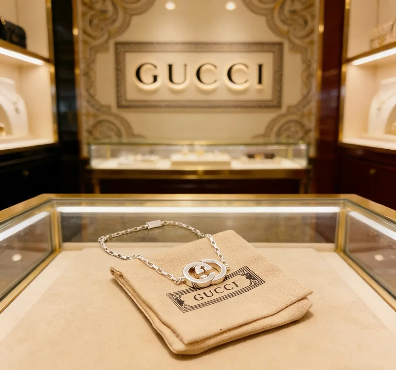 Gucci Silver Interlocking Double-G Logo Polished Chain Bracelet 6
