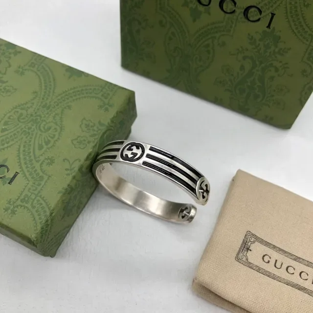 Gucci Silver-Tone and Black Enamel Striped Cuff Bracelet 5