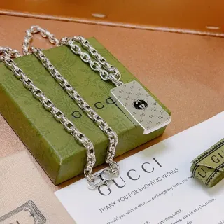 Gucci Silver-Tone Monogram Pendant Necklace