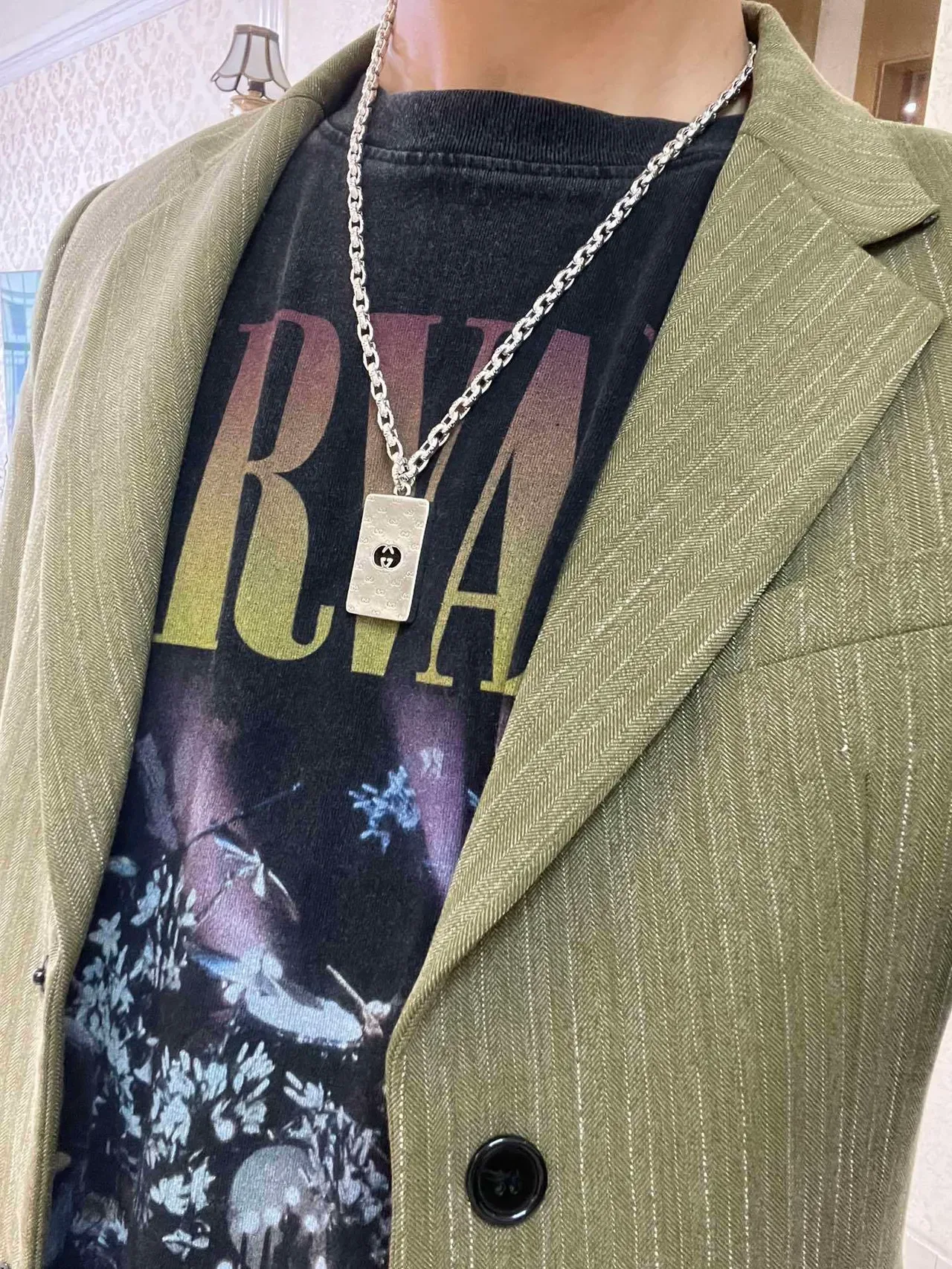 Gucci Silver-Tone Monogram Pendant Necklace 2