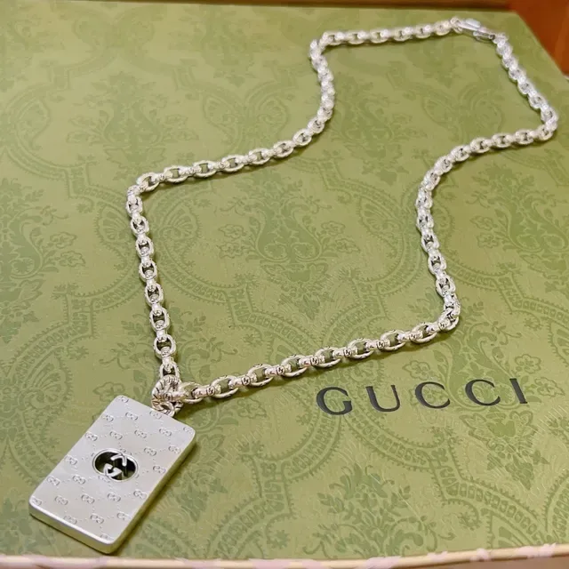 Gucci Silver-Tone Monogram Pendant Necklace 3