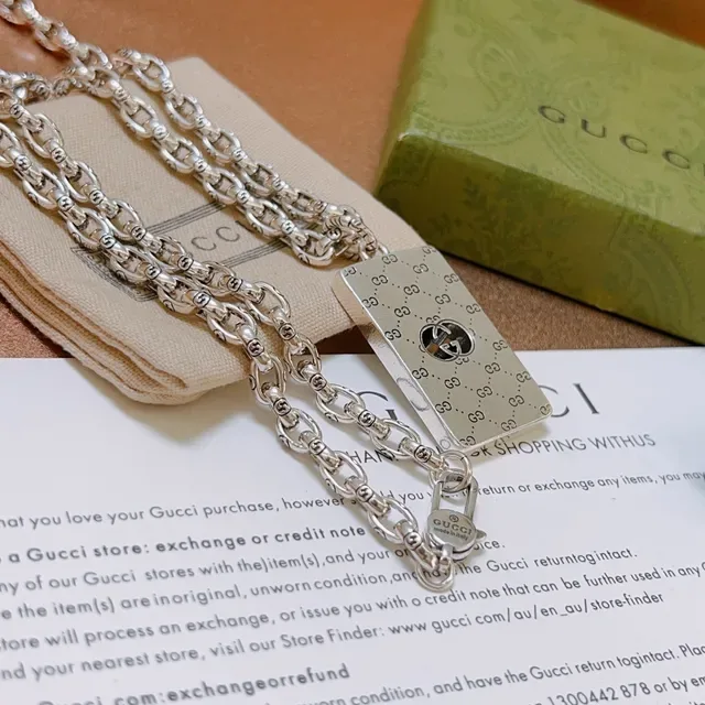 Gucci Silver-Tone Monogram Pendant Necklace 4