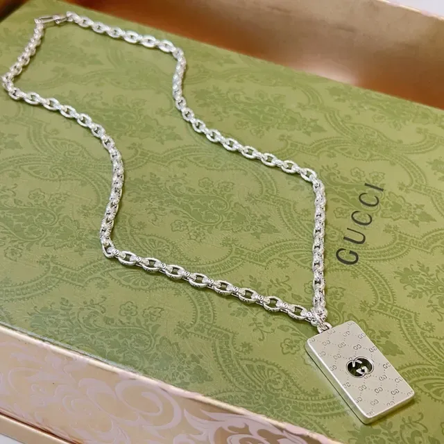 Gucci Silver-Tone Monogram Pendant Necklace 6