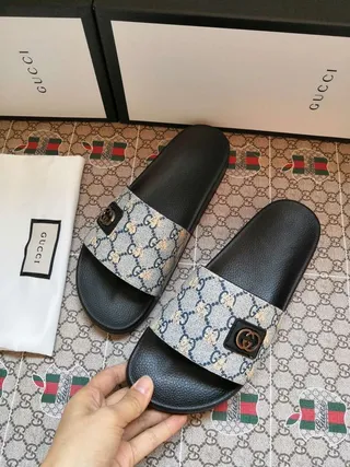 Gucci Slide GG Monogram Canvas Black Slippers 6