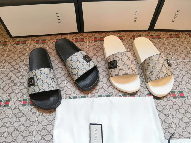 Gucci Slide GG Monogram Canvas Black Slippers 9