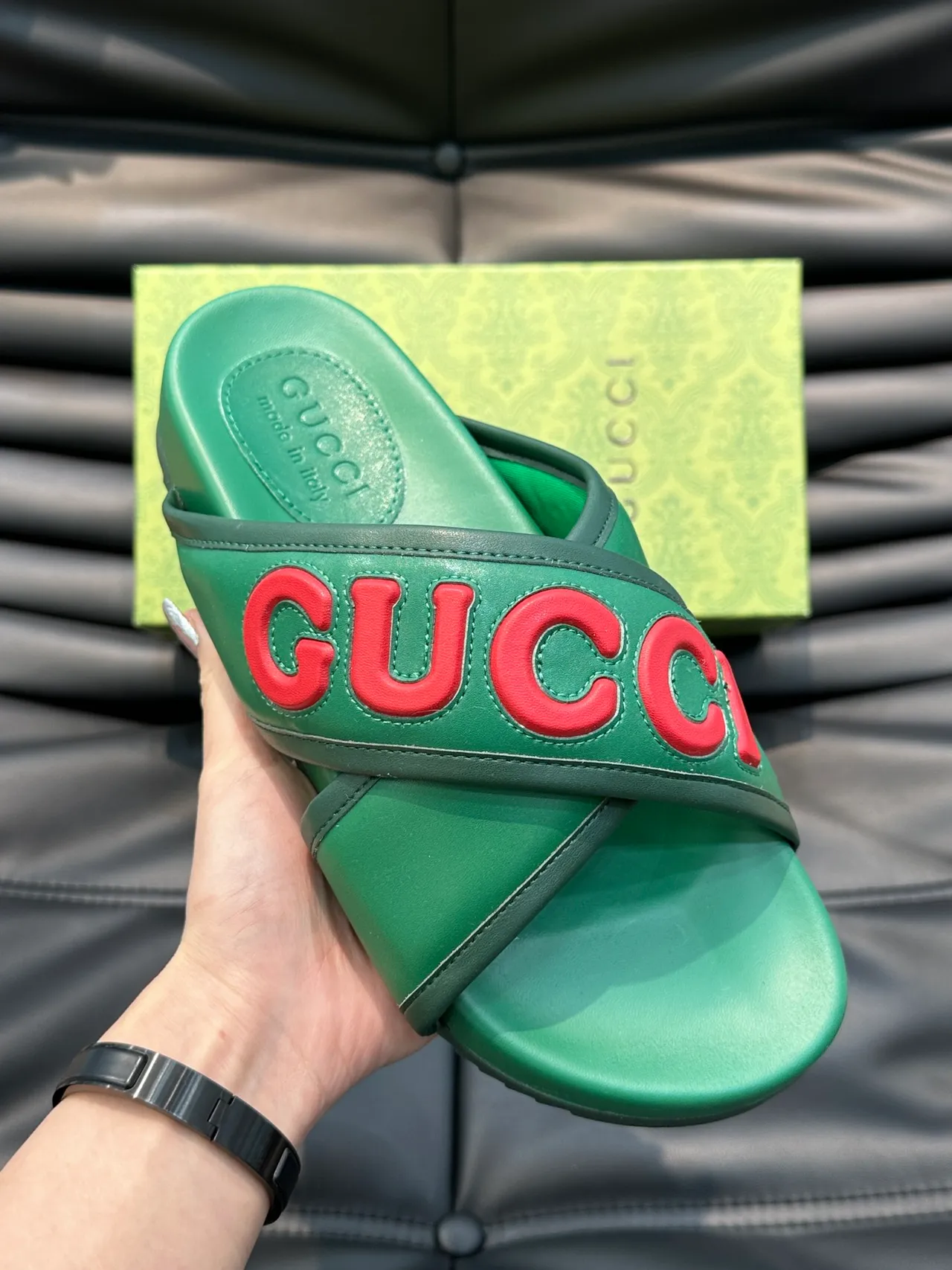 Gucci Slide Wide Strap Logo Slippers 7