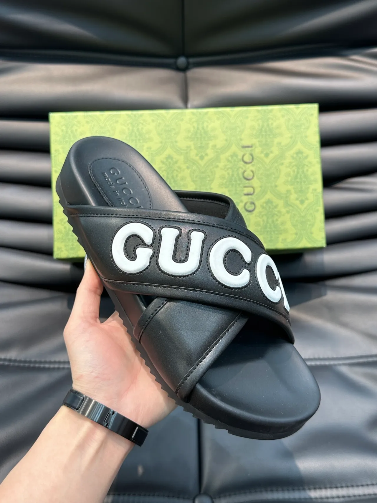 Gucci Slide Wide Strap Logo Slippers 8