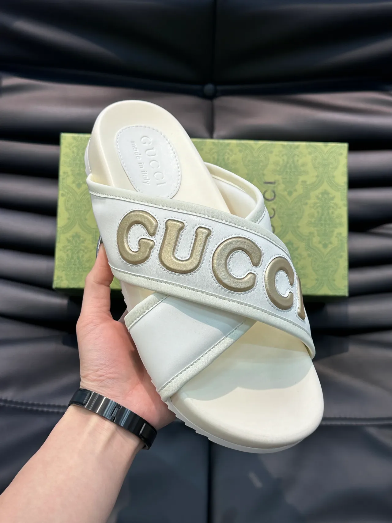 Gucci Slide Wide Strap Logo Slippers 9