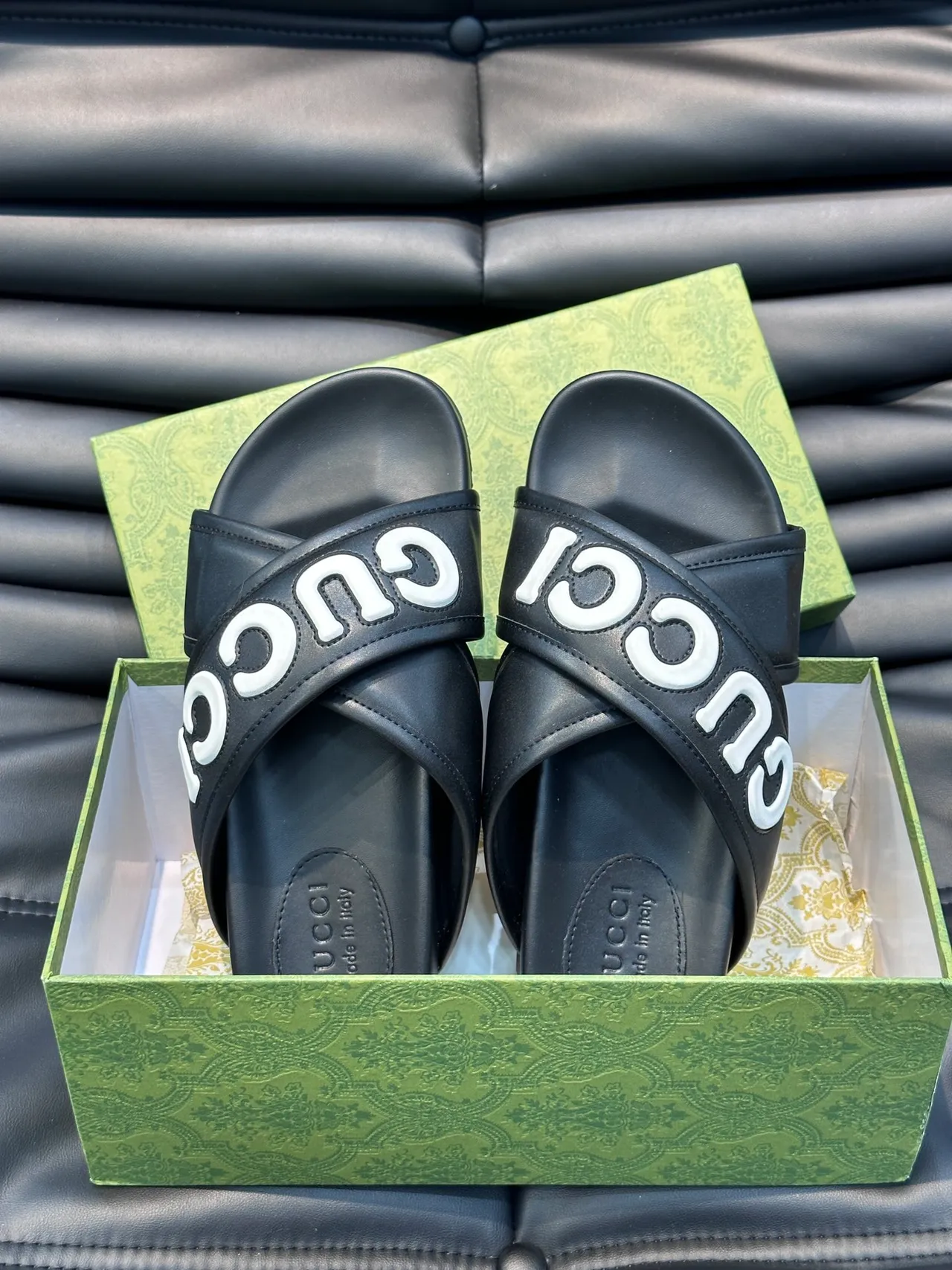 Gucci Slide Wide Strap Logo Slippers 12