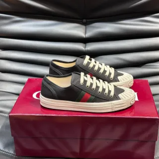 Gucci Tennis 1977 Black Red Canvas Upper Web Stripe Detail Lifestyle Sneakers