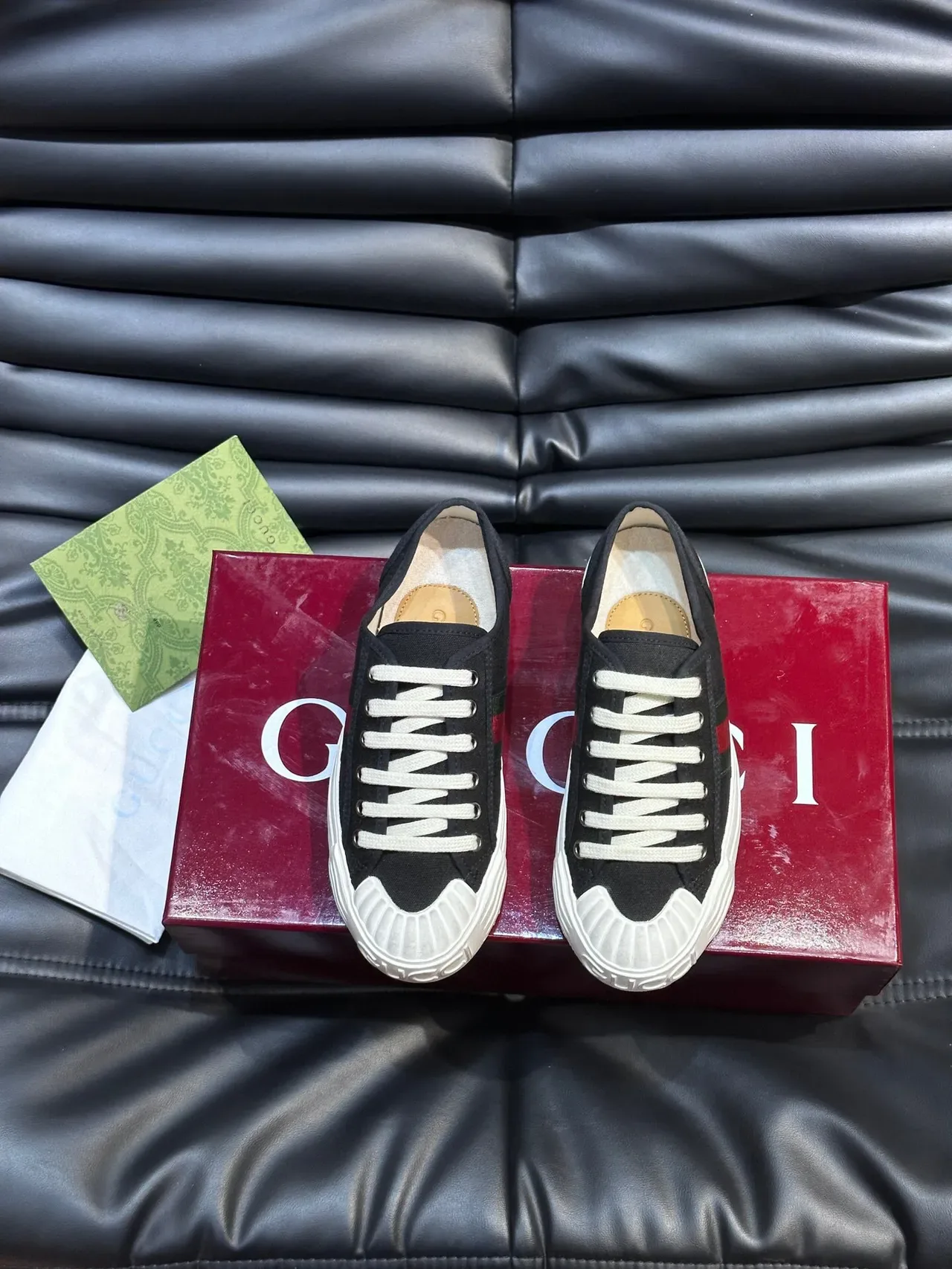 Gucci Tennis 1977 Black Red Canvas Upper Web Stripe Detail Lifestyle Sneakers 2