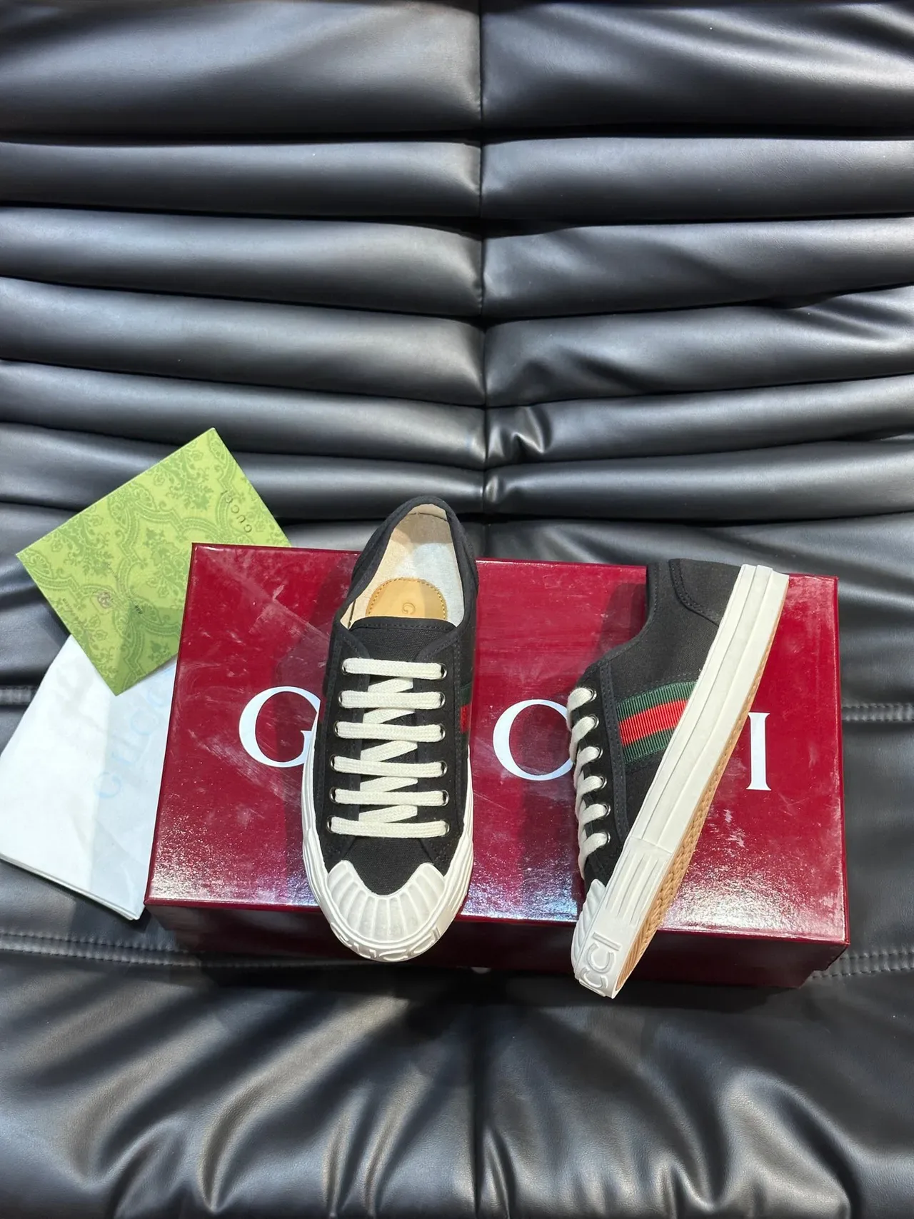 Gucci Tennis 1977 Black Red Canvas Upper Web Stripe Detail Lifestyle Sneakers 3