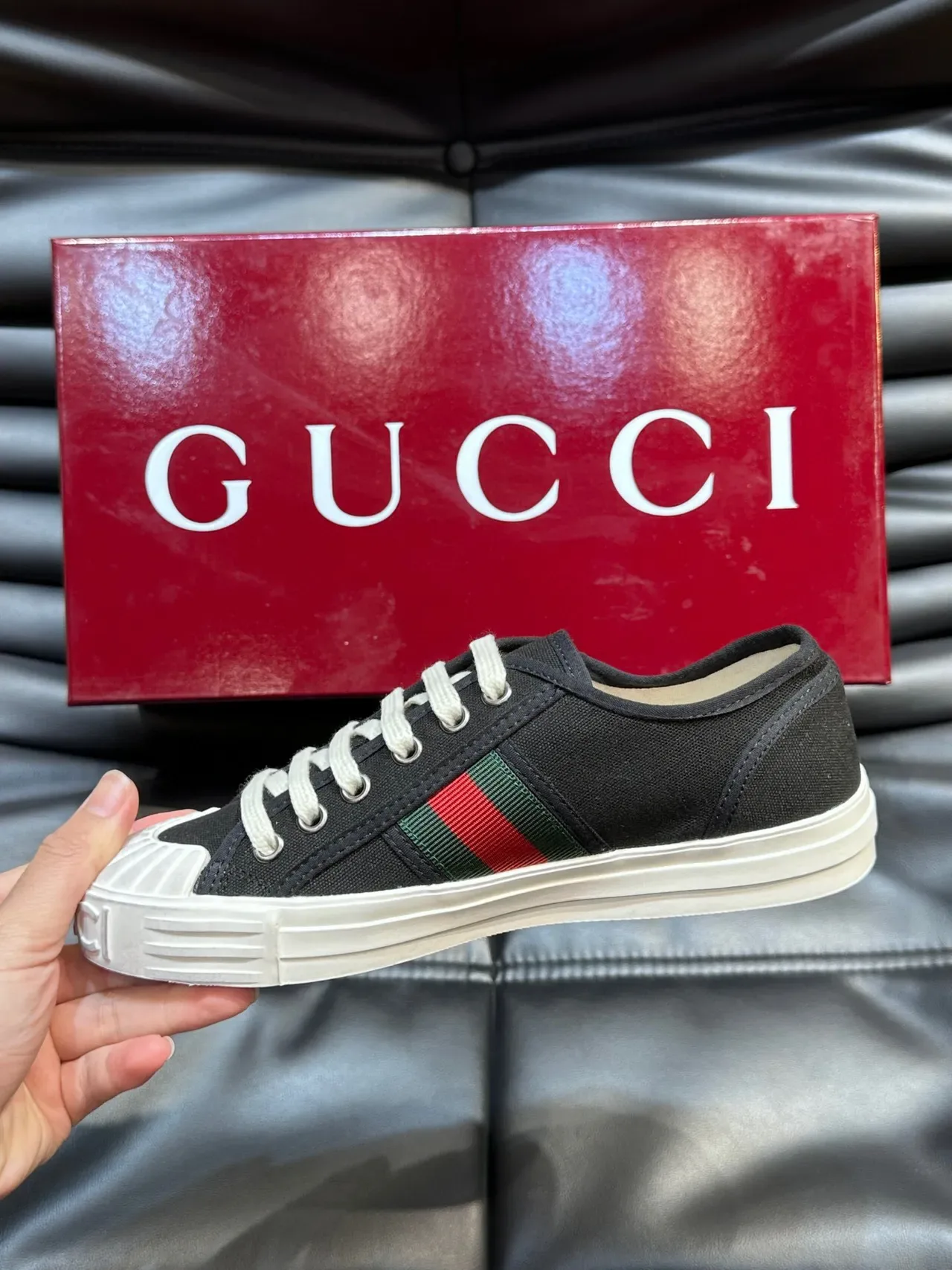 Gucci Tennis 1977 Black Red Canvas Upper Web Stripe Detail Lifestyle Sneakers 6