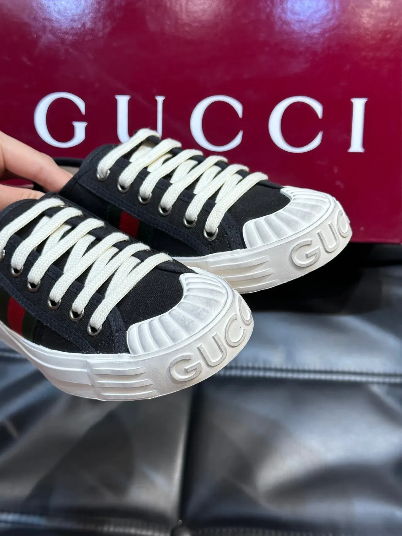 Gucci Tennis 1977 Black Red Canvas Upper Web Stripe Detail Lifestyle Sneakers 7