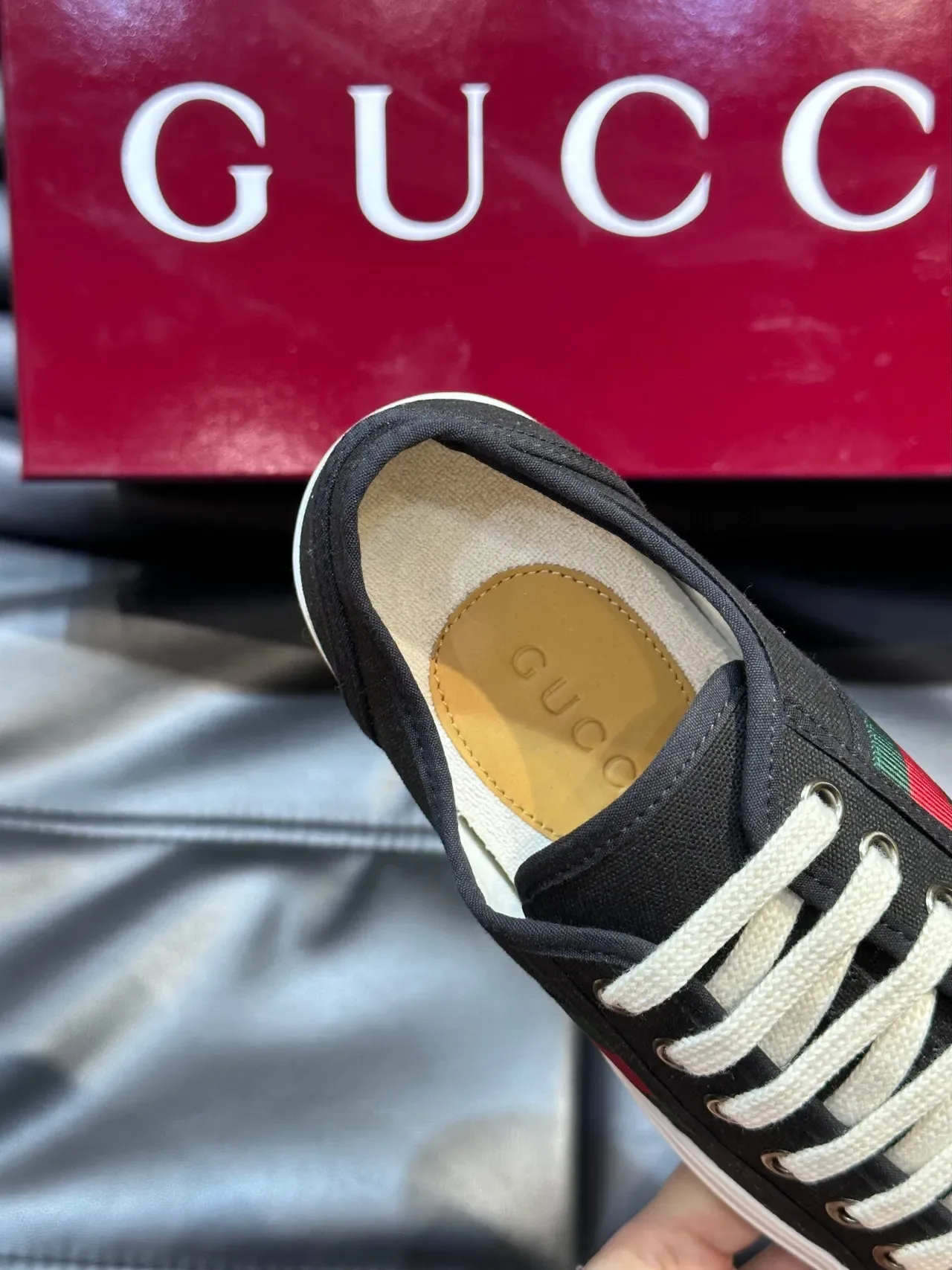 Gucci Tennis 1977 Black Red Canvas Upper Web Stripe Detail Lifestyle Sneakers 8