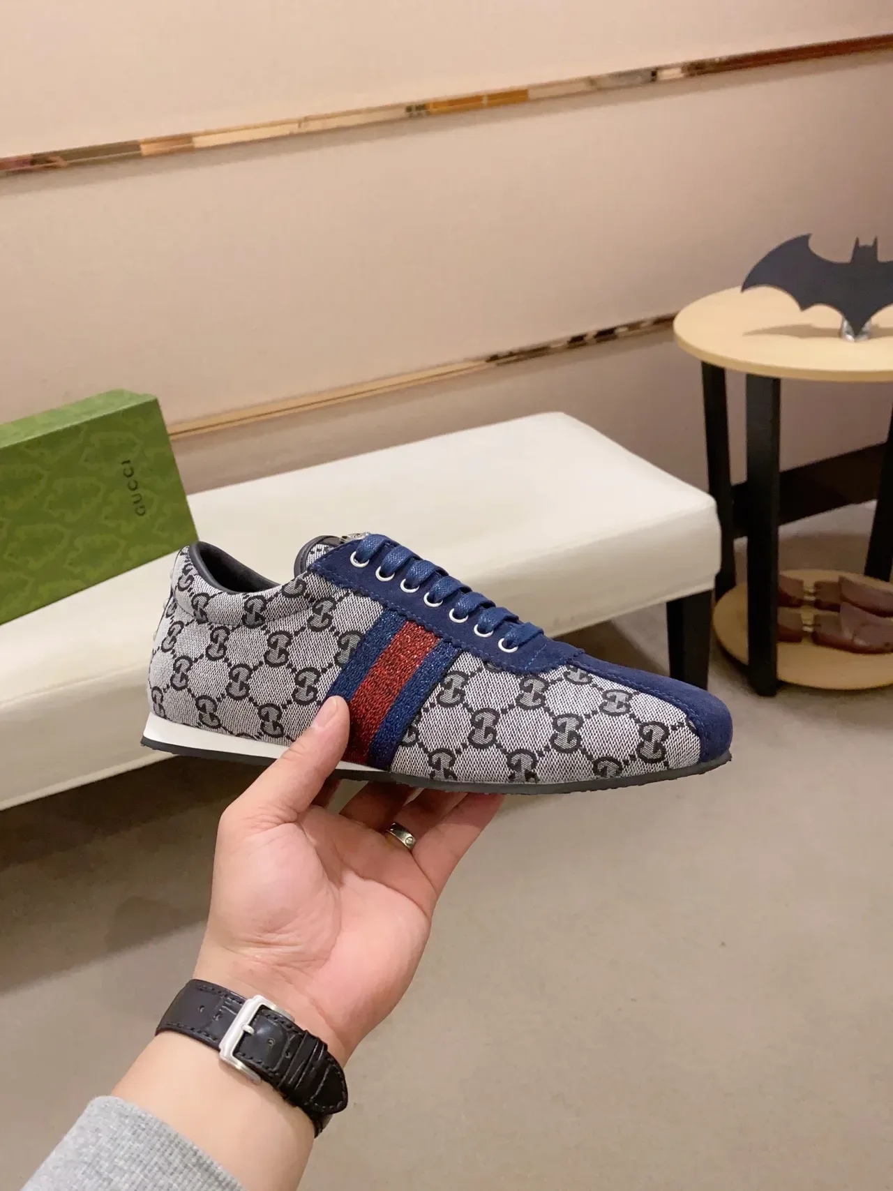Gucci Tennis 1977 Gray Navy Red Monogram Lifestyle Sneakers 4
