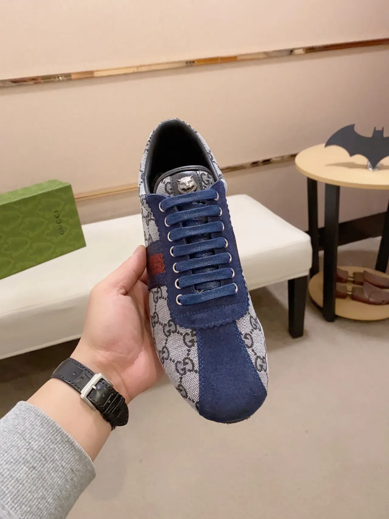 Gucci Tennis 1977 Gray Navy Red Monogram Lifestyle Sneakers 5