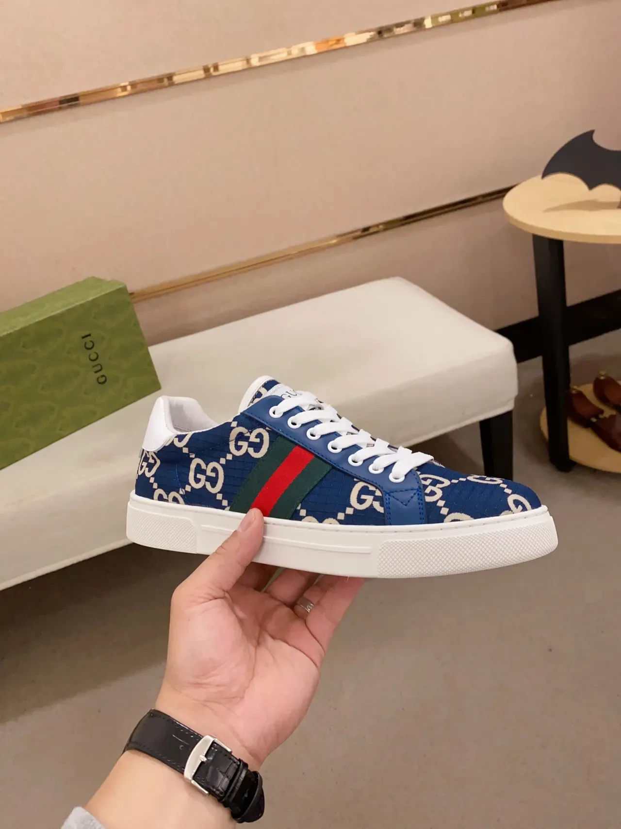 Gucci Tennis 1977 Navy GG Monogram Web Stripe Lifestyle Sneakers 5