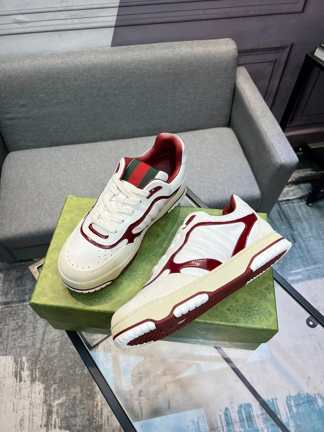 Gucci Tennis 1977 White and Red Web Stripe Lifestyle Sneakers 9