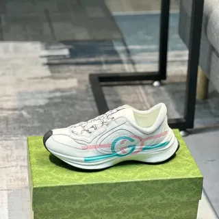 Gucci White Pink Low-Top Perforated Logo Panel Lifestyle Sneakers