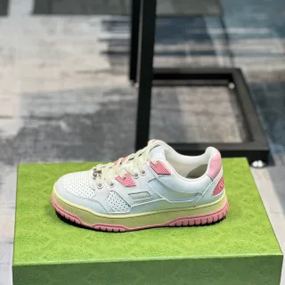 Gucci White Pink Perforated Leather Toe Multi-Layered Side Panels Lifestyle Sneakers