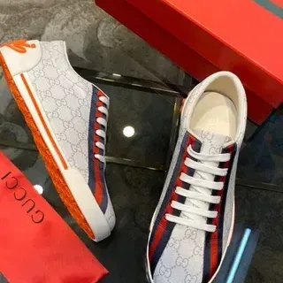Gucci White Red GG Monogram Canvas Side Stripe Lifestyle Sneakers