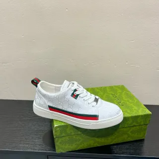 Gucci White Red GG Monogram Canvas Web Stripe Detail Lifestyle Sneakers