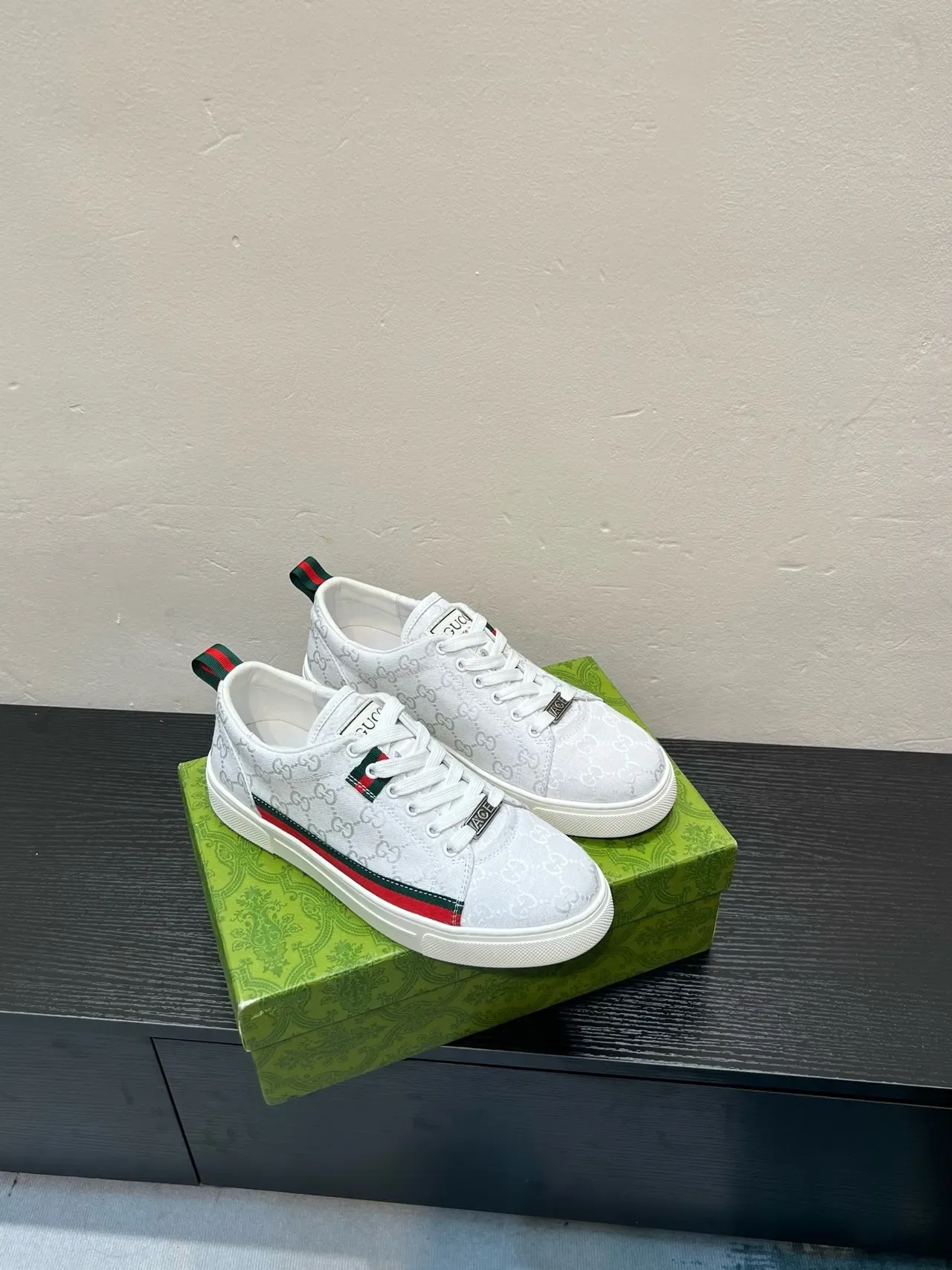 Gucci White Red GG Monogram Canvas Web Stripe Detail Lifestyle Sneakers 5