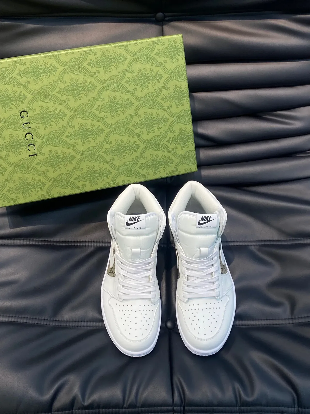 Gucci x Nike Air Jordan 1 White GG Monogram Lifestyle Sneakers 2
