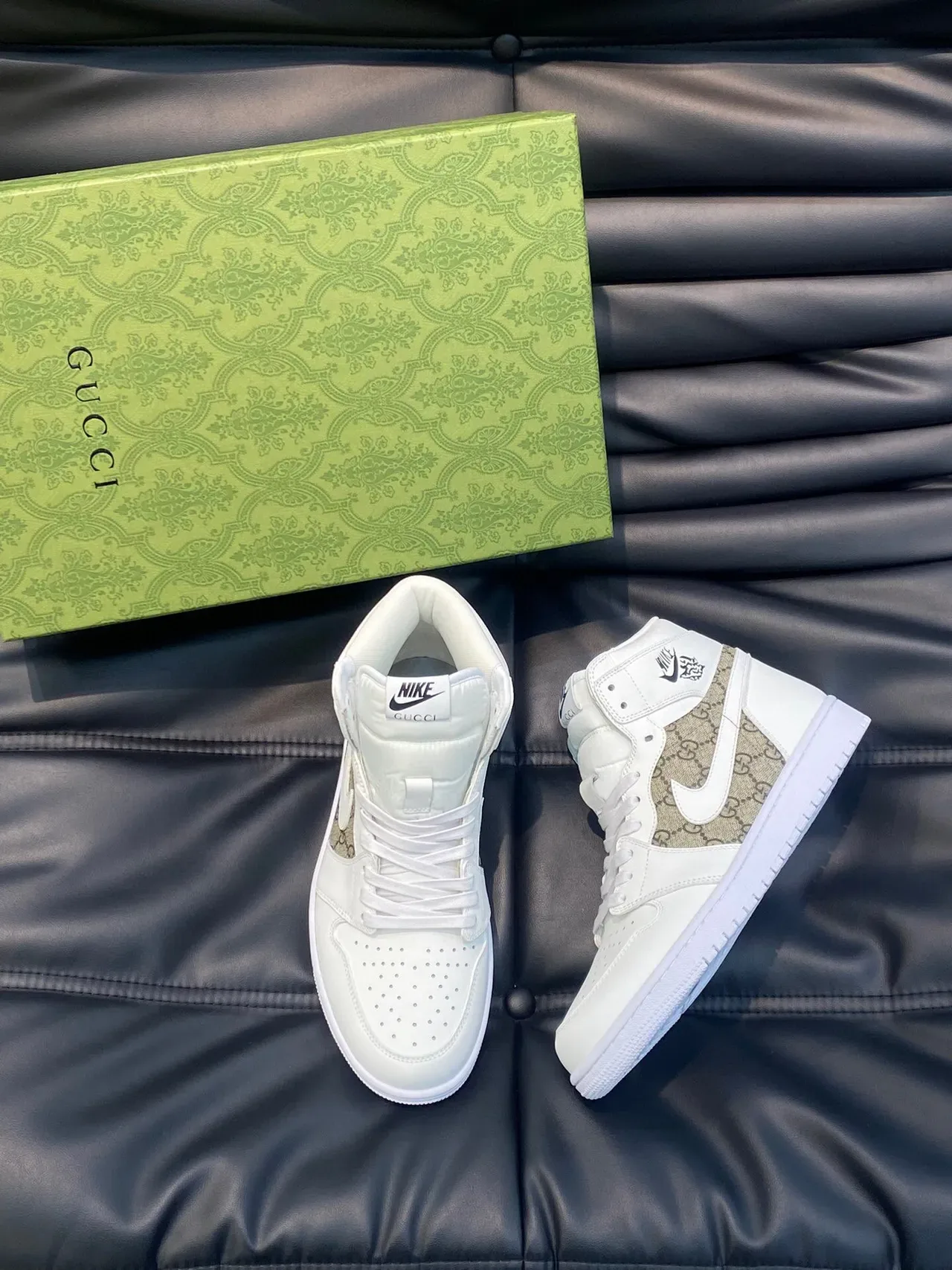 Gucci x Nike Air Jordan 1 White GG Monogram Lifestyle Sneakers 3