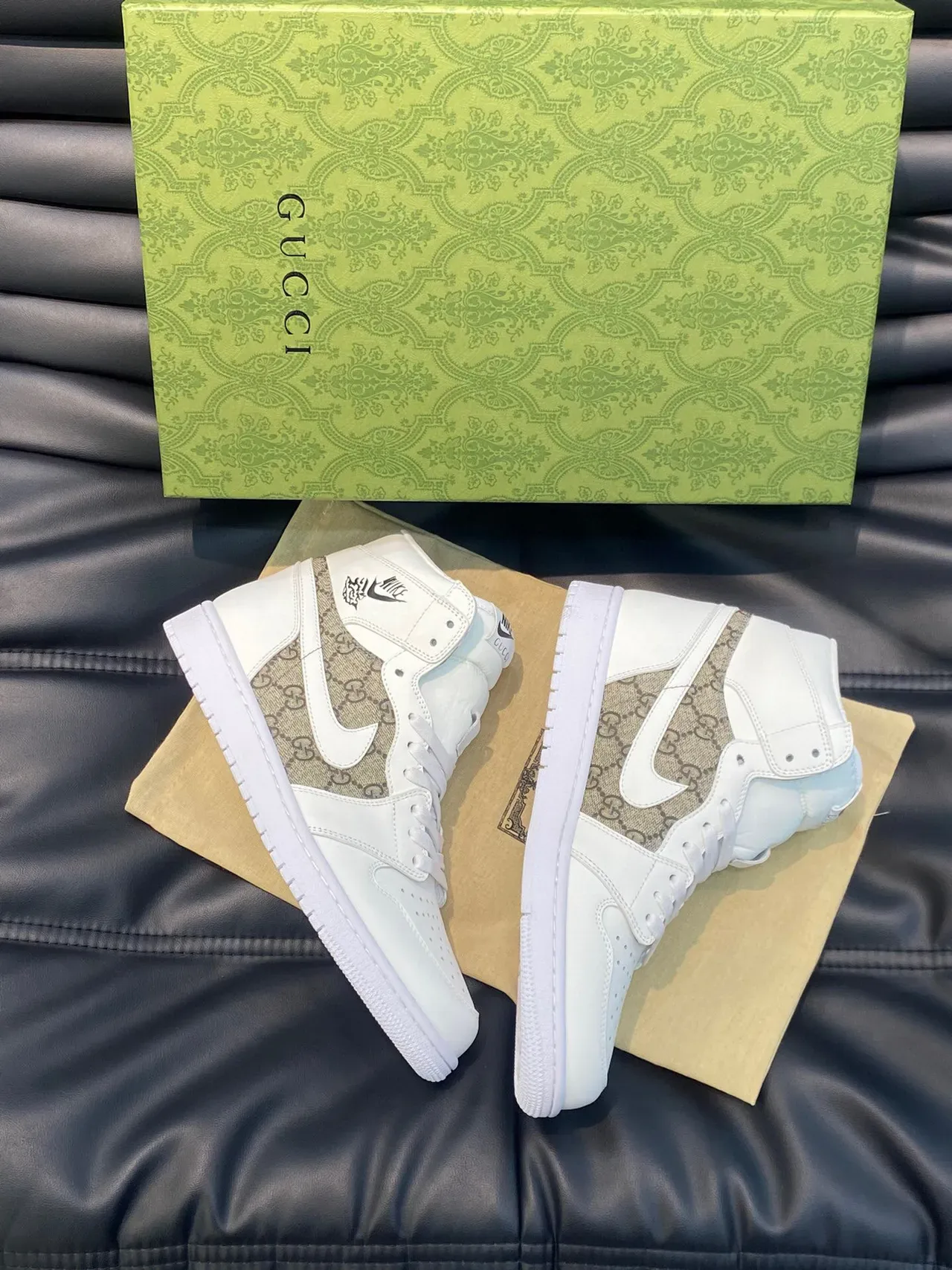Gucci x Nike Air Jordan 1 White GG Monogram Lifestyle Sneakers 4