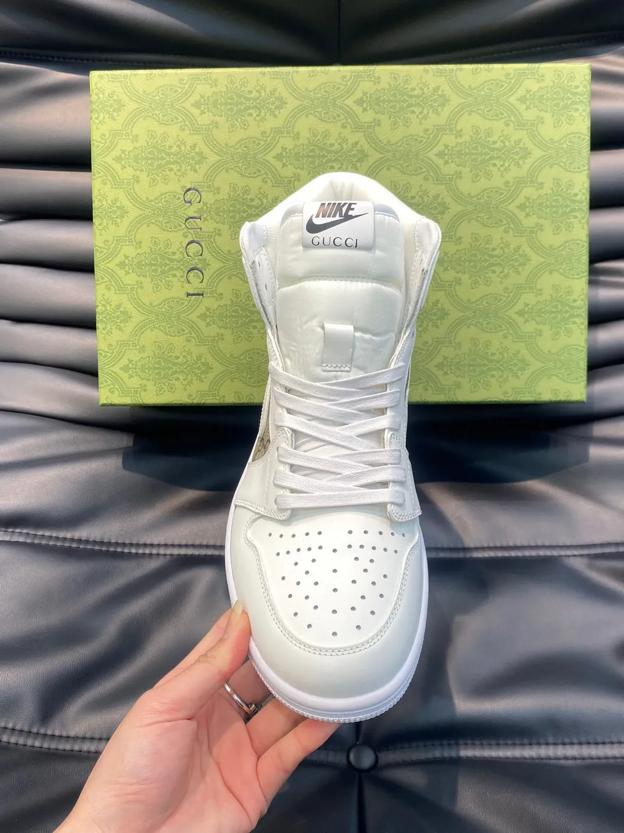 Gucci x Nike Air Jordan 1 White GG Monogram Lifestyle Sneakers 5