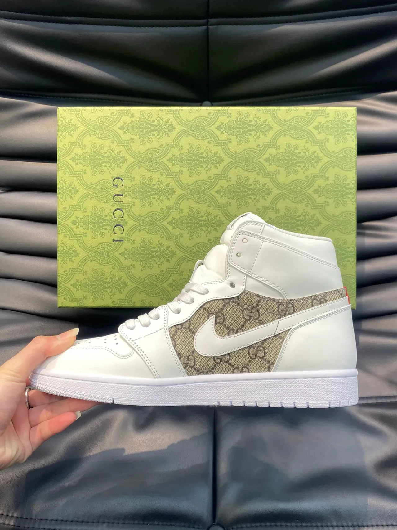 Gucci x Nike Air Jordan 1 White GG Monogram Lifestyle Sneakers 6