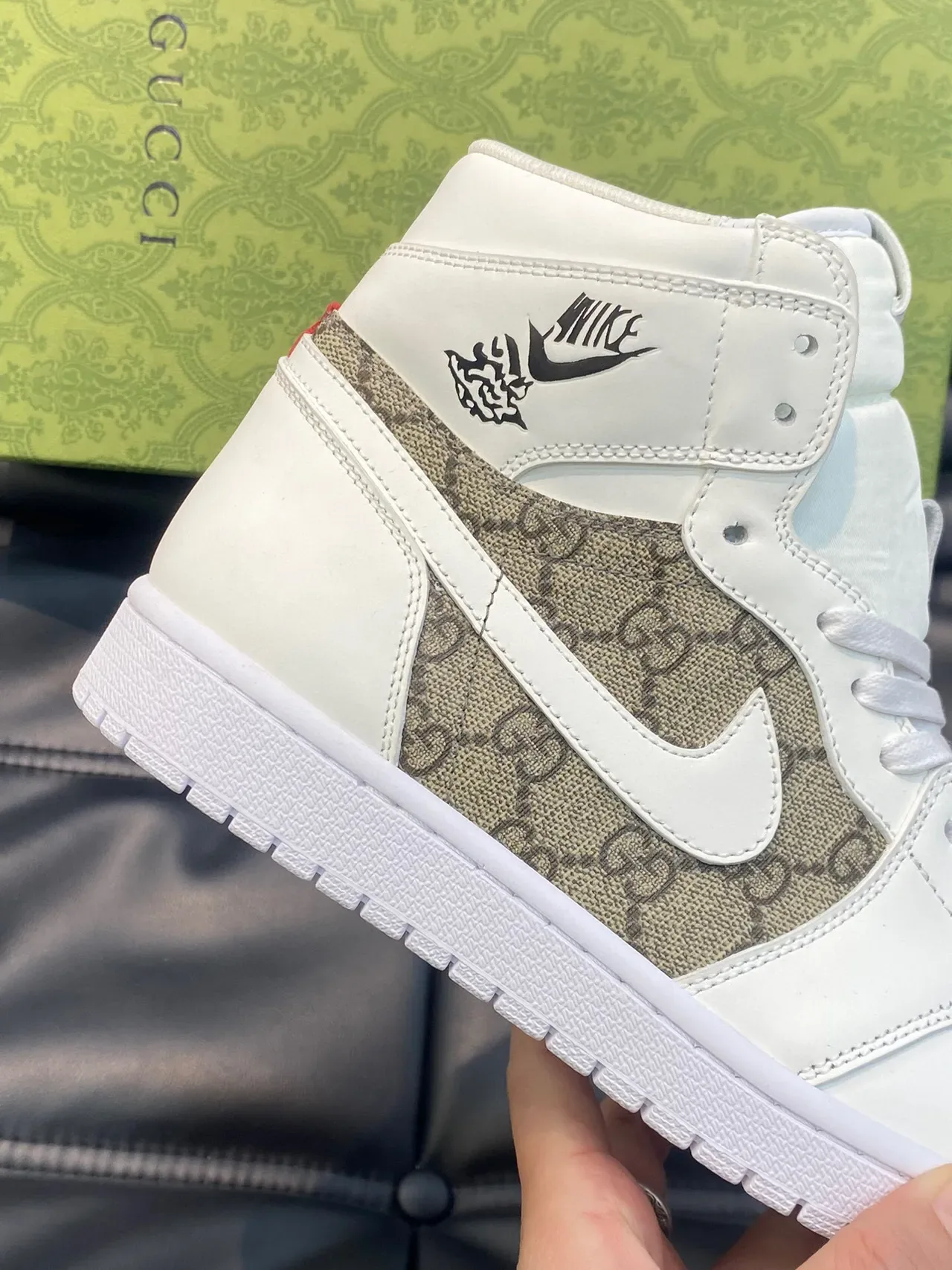 Gucci x Nike Air Jordan 1 White GG Monogram Lifestyle Sneakers 8