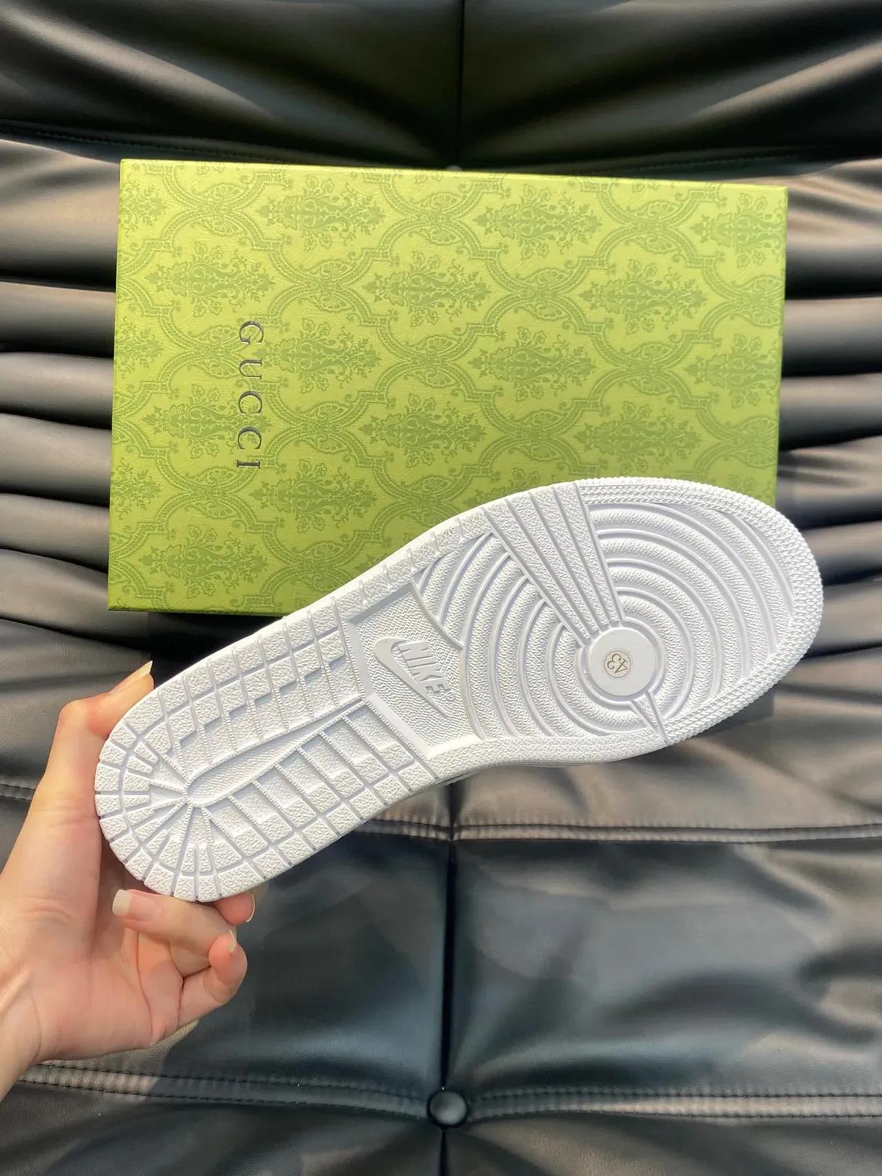 Gucci x Nike Air Jordan 1 White GG Monogram Lifestyle Sneakers 9