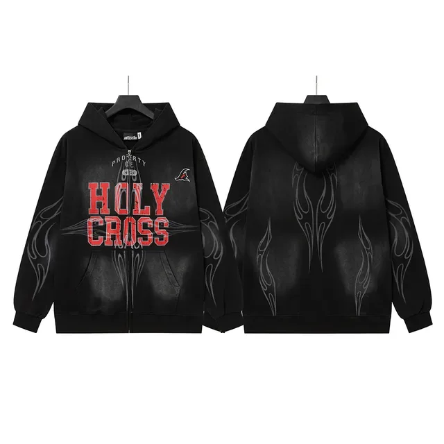 Hellstar Hoodie com Capuz Preto Zip-Up con Gráfico da Santa Cruz 2