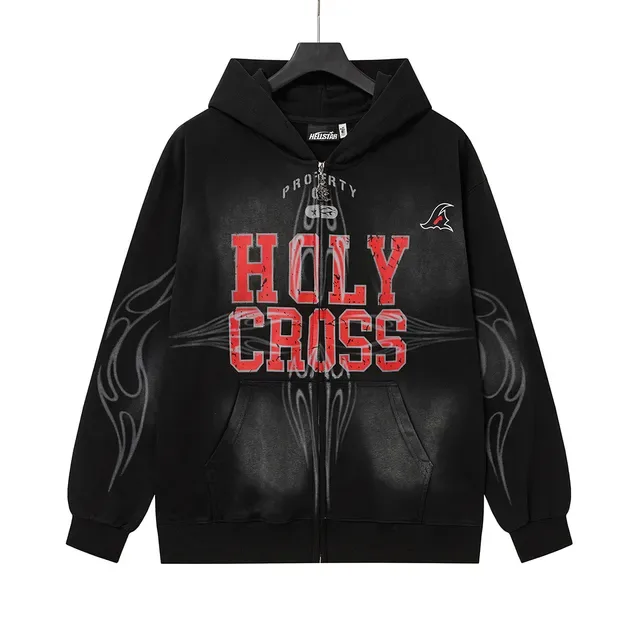 Hellstar Hoodie com Capuz Preto Zip-Up con Gráfico da Santa Cruz 3