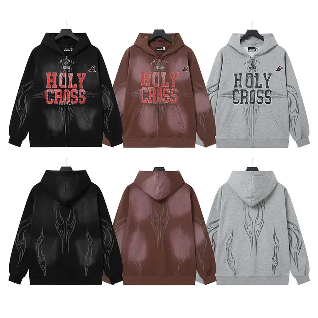 Hellstar Hoodie com Capuz Preto Zip-Up con Gráfico da Santa Cruz 4